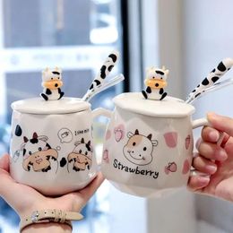 Mugs Cartoon Cow Ceramic Cup With Lid Spoon Mug Cute Breakfast And Different Cups Of Coffee Personalized Gift Original