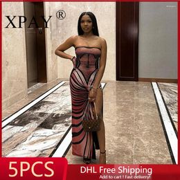 Casual Dresses 5pcs Wholesale Bulk Items Lots Sexy Strapless Halter Print For Women Sleeveless Long Dress Elegant Pretty Party X13093