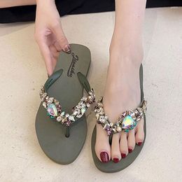 Slippers Fashion Colorful Crystal Thong Flip Flops Women Sandals Summer 2024 Designer Rhinestones Orthopedic Beach Slides Shoes