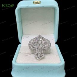 Hot Vvs Baguette Moissanite Cross Iced Out Ring Past Diamond Tester 925 Silver Jewelry