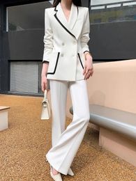 Women's Two Piece Pants Korean Fashion Elegant And Chic Women Pantsuit Casual Vintage Blazer Jackets Straight Pieces Set Female Formal