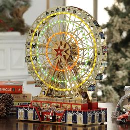 Bay Christmas Worlds Fair Grand Ferris Wheel Müzikal Animasyon Kapalı Dekorasyon 15 inç lüks ev dekor ürünleri Altın 240328