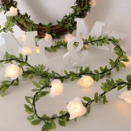 Decorative Flowers LED Rose Flower Garland Artificial Plant Leaf Vine Fairy Lights For Wedding Home Garden Decoration Party Supplies