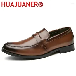 Casual Shoes Luxury Loafers Genuine Leather Men's Dress High Grade Slip On Office Club Wedding Brown Black Basic Oxford