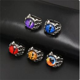 Gothic Men's Punk Colorful Evil Eye Rings For Men Women Fashion Vintage Demon Dragon Claw Ring Male Jewelry Accessories Gifts AB97