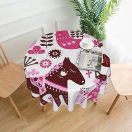 Table Cloth Raspberry And Cream Scandinavian Folk Art Tablecloth 60in Round 152cm Waterproof Decorative Border Indoor/Outdoor