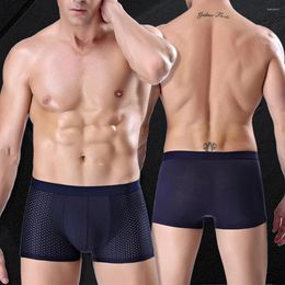 Underpants Sexy Mens Soft Underwear Ice Silk Boxer Briefs Mesh Breathable Boxers Elastic Shorts U Convex Pouch Ultra Thin Pantie