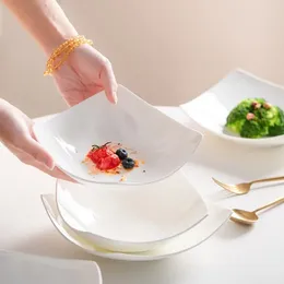 Bowls Nordic Creative Tableware Bowl Jingdezhen Bone China Pure White Corner Salad Pasta Plate Square Four