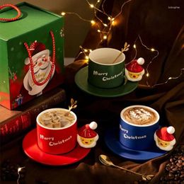 Mugs Christmas Gift 380ML Mug Ceramic Coffee Cup With Saucer And Spoon Tea Milk Couples Creative