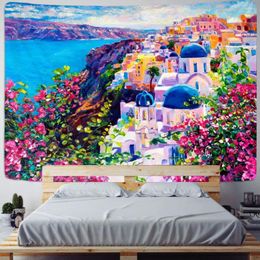 Tapestries Beautiful Flowers Tapestry Wall Hanging Cloth Beach Seaside Landscape Carpets Bedroom Art Decor Picnic Towel