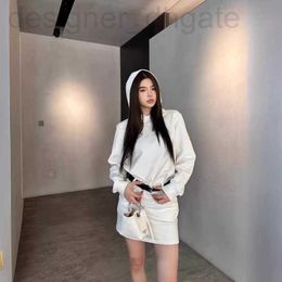 Basic & Casual Dresses designer 2024 Early Spring New Product Triangle Hooded Color Matching Belt, Waistband, Cool and Versatile Hoodie Dress 36S5