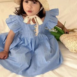 Girl Dress Summer Lovely Ruffle Sleeveless Solid Cotton Party Dresses for Children Casual Clothing Kids Fashion Style y240326