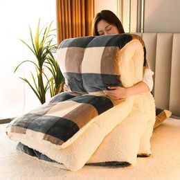 Plaid Super Thick Warm Blankets for Winter Autumn Milk Fleece Thicken Warmth Sleeping Blanket Soft Fluffy Comforter Quilt Duvet 240328