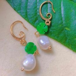 Dangle Earrings Handmade White Pearl Green Jade Sculpture Gold Diamond Wedding Drop Stud Beaded Clip-on Platinum Anniversary Women