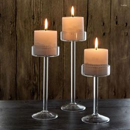 Candle Holders KX4B Tall Glass Holder Transparent Candlestick Stand Table Centerpiece