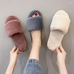 Slippers 2024 Women Winter House Furry Non-Slip Casual Indoor Flats Floor Shoes Ladies Flip Flops Warm Solid Colors 43