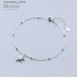 Anklets Modian Hot Sale Starfish Light Beads Anklet Chain For Women Real 925 Sterling Silver Leg Chain Link Fashion Fine Jewelry Gifts L46