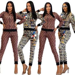 designer Tracksuits 2 Piece Set Women's casual and fashionable printed long pants long sleeved jacket sets dinner outfit