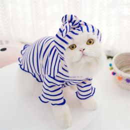 Dog Apparel Pets Clothes Fashionable Striped Hooded Pet For Autumn Winter Cute Cat Coat With Lace Trim Teddy Bichon Supplies