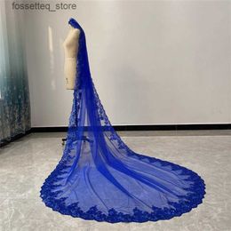 Wedding Hair Jewelry Wedding Hair Jewelry Royal Blue 3 Meters 3 5M 4M 5M Bling Sequins Lace Long Cathedral Veil Colorful Bridal with Comb 230506 L240402
