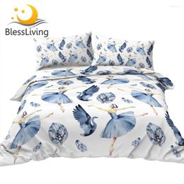 Bedding Sets BlessLiving Ballet Set Ballerina Watercolour Duvet Cover Elegant Swan Feathers Bed Dancing Girl Bedspreads Dropship