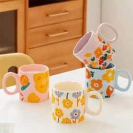 Mugs High-value Ceramic Mug Couple Girl Flower Water Cup Creative Coffee Breakfast Souvenir