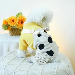 Dog Apparel 1PC Pet Clothing Spring And Autumn Yellow Cow Four Legged Strap Pants With Traction Buckles Suitable For Small Medium Dogs