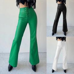 Casual Shoes Fashion Slacks Women Leather Trousers Autumn Winter High Waisted Bootcut Stretch Metal Hole Strap Pu Imitation Women'S Pants