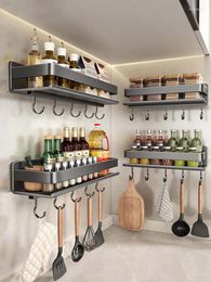 Kitchen Storage Rack Wall Mounted Seasoning Oil Holder Salt Sauce Stainless Steel Container Vinegar Spice Metal Grey Shelves