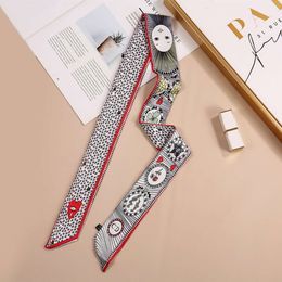 Tarot Brand Printed Small Simulation Silk Scarf Fashionable Thin and Narrow Strip Binding Bag Handle Headband Ribbon