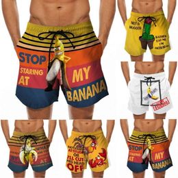2023 Summer Men's Beach Pants Fun 3D Digital Printing Creative Funny Banana Rooster Pattern Shorts