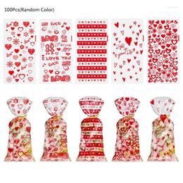 Gift Wrap 100 Pieces Cookie Packing Bags Party Supplies Valentine's Day Heart Pattern Easy To Break Safe For Storing Foods