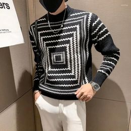 Men's Sweaters Man Clothes Graphic Knitted For Men Pullovers Striped Half Collar Turtleneck White Korean Fashion Order Classic X