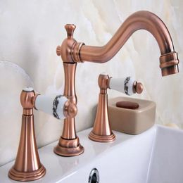 Bathroom Sink Faucets Antique Red Copper Brass Deck Mounted Dual Handles Widespread 3 Holes Basin Faucet Mixer Water Taps Mrg071