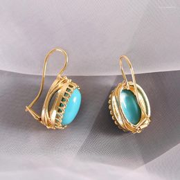 Dangle Earrings FashionVintage With Blue Oval Gemstone Women's Jewellery Metal Anniversary Proposal Gift Party Wedding