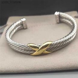 Charm Bracelets Bangle Twisted Gold s Jewelrys Cross Men Double x Wire Women Sliver Fashion Trend Platinum Plated Colour Hemp Ring Opening Jewellery 7 10MM L46