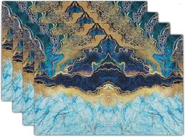 Table Mats Marble Placemats Elegant Blue Gold Marbling Print Decorative Linen Mat Set Of 4 Heat Resistant Non Slip Place 12"x18"