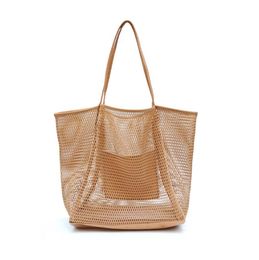 large capacity women beach bags mesh piercing outdoor sport tote bags solid portable casual trendy storage bags