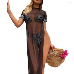 Women's Swimwear FS Sexy Women Tankinis Black Deep V Smock Bikini Set Halter Lace Up Bathing Suit Floral Print Triangle Three Pieces