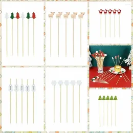 Forks 100Pcs/set Christmas Fruit Sticks Disposable Tree Elk Santa Claus Skewer Cocktail Bamboo Xmas Ornaments