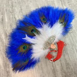 Decorative Figurines Custom Wedding Feather Hand Fan With Peacock Luxury Dance Bride Held Po Props Party Favors Wholesale