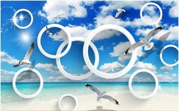 Wallpapers Custom Po Wallpaper For Walls 3 D Murals Mediterranean Style Blue Sky And Sea Circle Seagull 3D Background Wall Papers Decor