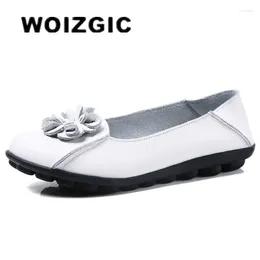 Casual Shoes WOIZGIC Women Mother Ladies Female Woman's Old Slip On Flowers Genuine Leather Flats Loafers Size 35-44 XHN-715