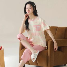 Home Clothing M-2XL Cute Cotton Short Sleeve Sleepwear 2024 Summer Two-Piece Set Japanese Style Casual Breathable Women's Pajamas