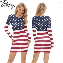 Casual Dresses Phantasy Y2K Mesh Visible Mini Dress Women Long Sleeve Crewneck Flag Pattern Holiday Party Up Spring Clothing