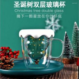 Wine Glasses 300 ML Creative Christmas Tree Glass Cup Heat-resistant Double Wall Coffee Mug With Lid Cute Gifts For Girls