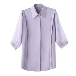 Women's Blouses Chiffon Summer Blouse Casual Fashion Simplicity Tops Solid Color Three-quarter Sleeve Lapel Collar Shirt