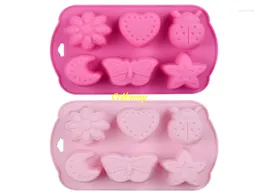 Baking Moulds 500pcs/lot Fast 6 Insects Butterfly Moon Star Shaped DIY Silicone Cake Mould Chocolate Jelly Pudding Moulds