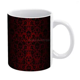 Mugs Dark Red And Black Damask Pattern White Mug Vintage Unisex Size Floral Flower Gradient Wallpap