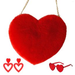 Party Supplies Red Heart Plush Bag Shaped Sunglasses Candy Colour Earrings Set Cosplay Dress Up Accessories